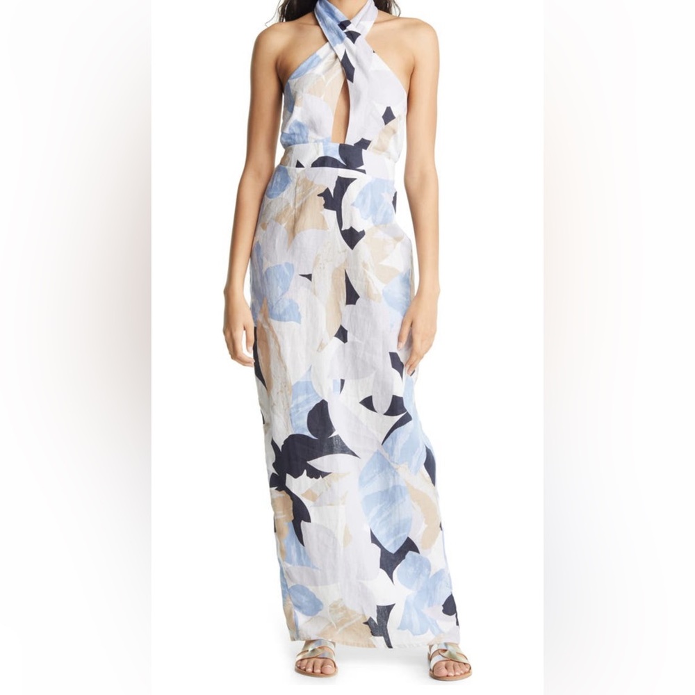 RUMER Linen Floral Maxi Dress